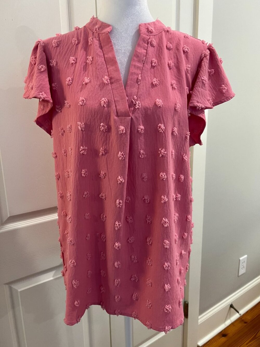 Blooming Jelly Dusty Rose Swiss Dot Ruffle Sleeve Blouse Size M